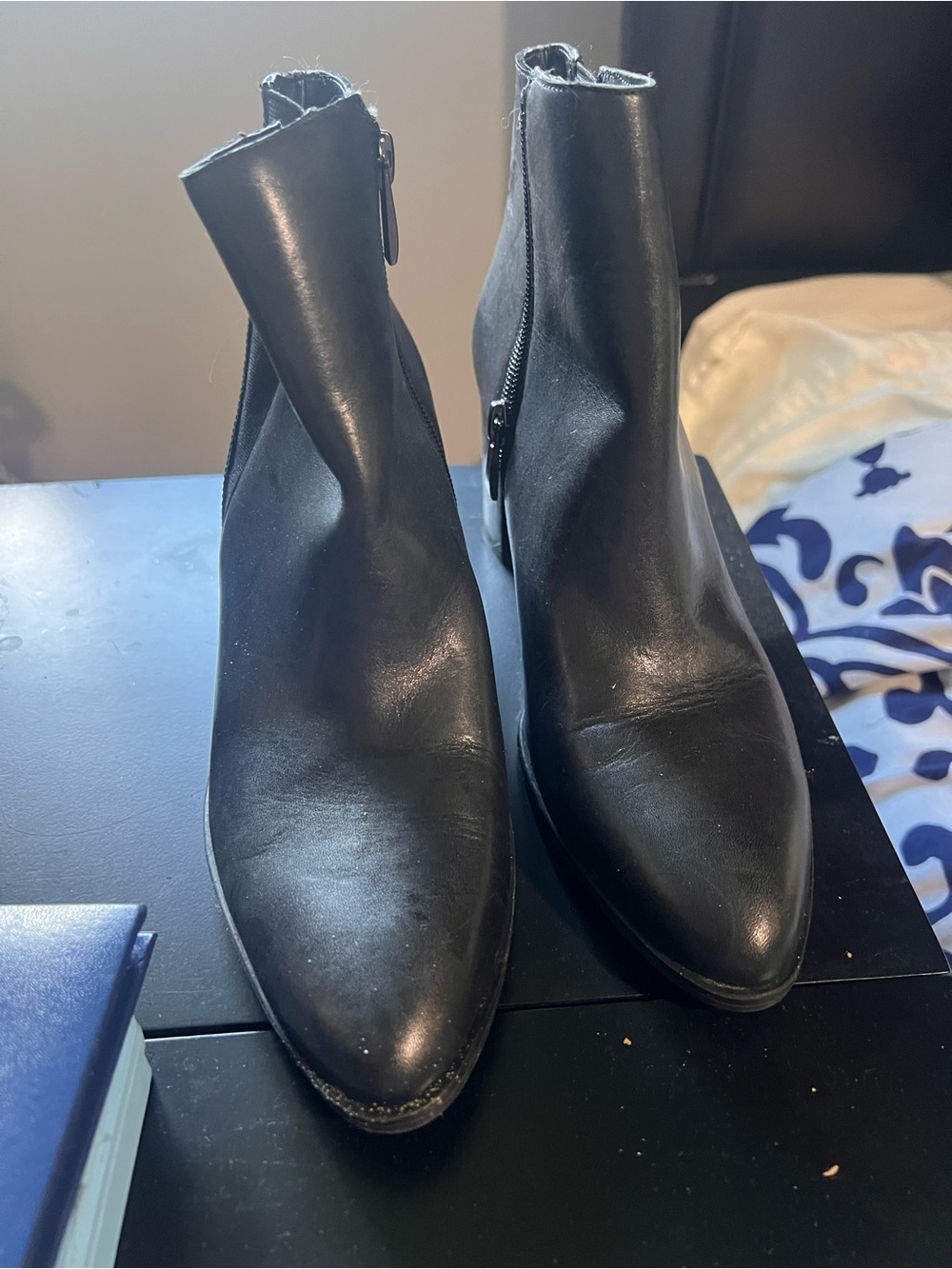 Franco Sarto Black Pointed Toe Ankle Booties